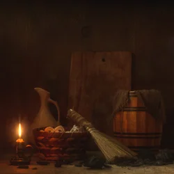 Natureza morta rústica com velas
