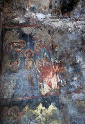 Cristo e os anjos, fresco na igreja bizantina de Agios Constantinos e Agia Eleni, Voukolies, Creta, Grécia (foto)