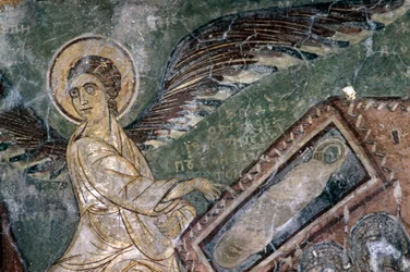 Frescos com anjo na Igreja da Metamorfose tou Sotiros, Kefali, Creta, Grécia (foto)