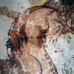 Cavalo, fresco na igreja bizantina em Mournies, Creta, Grécia (foto)