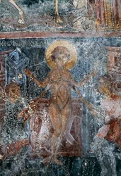 Martírio de Cristo, afresco na igreja bizantina de São Jorge, Komitades, Creta, Grécia (foto)