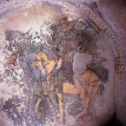 Santo a cavalo, fresco na igreja em Prodromi, Creta, Grécia (foto)