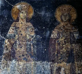 Santos, afresco na igreja bizantina de Sotiras Christos, Veria, Macedónia Central, Grécia