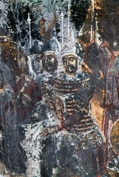 Soldado, afresco danificado no teto da igreja de Agios Vasileios, Vavouledo, Creta, Grécia (foto)