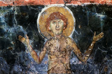 Cristo, afresco na igreja bizantina de Agios Georgios Sfakiotis, Diavaide, Creta, Grécia (foto)