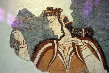 Fragmento fresco com figura feminina, de Micenas, Grécia, civilização micénica