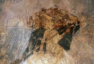 Homem a cavalo, afresco na Igreja de Agios Georgios, Komitades, Creta, Grécia (foto)