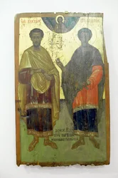 Santos, pintura em madeira no mosteiro de Arkadi, Creta, Grécia (foto)