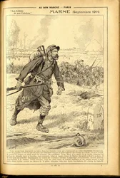 Agenda Buvard du Bon Marche 1917 - Ilustração de Job (Jacques Marie (Jacques-Marie) Gaston Onfray e Breville) (1858-1931): Marne Setembro 1914 - Guerra de 14 -18, Marne, Grandes Batalhas, Batalha de Marne - Soldados