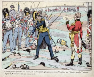 Primeiro Império: representação do general Pierre Cambronne (1770-1842) a pronunciar «A Guarda morre mas não se rende» na Batalha de Waterloo