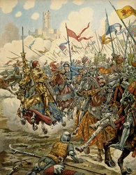 História de França na Idade Média: o rei Luís XI, chamado o Prudente (1423-1483), à frente do seu exército durante a Batalha de Montlhéry contra a Liga do Bem Público, 16 de julho