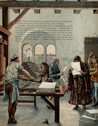 História da França na Idade Média (Idade Média): O Rei da França Luís XI chamado Prudente (1423-1483) incentivou o crescimento da indústria gráfica. O rei visitou a Sorbonne na presença dos tipógrafos Ulrich Gering (Guerinch ou Guernich