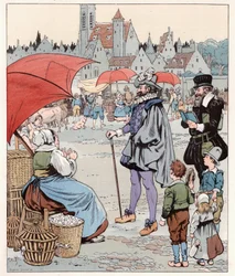 Eu gostaria de saber o preço de um mentiroso. Rei da França HENRI IV (1553-1610) em marcha. Ilustração de Jó (Jacques Marie Gaston Onfray e Breville) (Jacques-Marie) (1858-1931) para o livro "Les grands mots historiques du pays de France" 1915. Privee Col