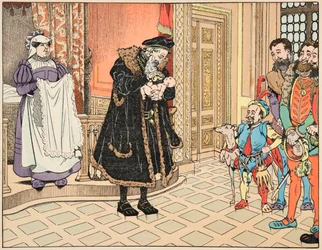 Ilustração do livro "Le bon roy Henri", ilustrado por Jacques Marie Gaston Onfray de Breville dit JOB (1858-1931): Nascimento de Henri IV, seu avô, Henri d