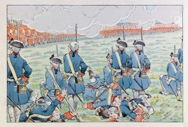 Jacques Marie Gaston Gaston Onfray de Breville dit JOB (1858 - 1931); Ilustração do livro "Les epees de France": A Batalha de Fontenoy em 11 de Maio de 1745; Coll, Part