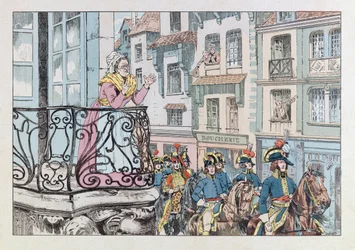 Jacques Marie Gaston Gaston Onfray de Breville dit JOB (1858 - 1931); Ilustração do livro "Les epees de France": O General Louis Lazare Hoche (1768-1797) desonra à frente de suas tropas; Coll, Part