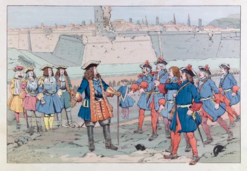 Jacques Marie Gaston Onfray de Breville dit JOB (1858 - 1931); Ilustração retirada do livro "Les epees de France": Le marechal de Villars tomou posse da cidade de Douai em 27 de agosto de 1931