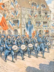 Jacques Marie Gaston Onfroy de Breville dit JOB (1858-1931) - Militares franceses vitoriosos numa aldeia da Alsácia durante a Primeira Guerra Mundial, Colecção Privada