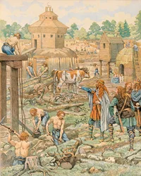 Jacques Marie Gaston Onfroy de Breville dit JOB (1858-1931) - História da Bélgica: Clodion le Chevelu (cerca de 390-around 450), Rei dos Francos, estabeleceu a sua capital em Tournai (tournay), Colecção Privada