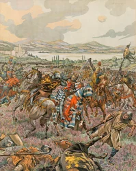 Jacques Marie Gaston Onfroy de Breville dit JOB (1858-1931) - História da Bélgica: John 1º Duque de Brabant vitorioso na Batalha de Woeringen em 1288 durante a Guerra de Sucessão de Limburg e dá autonomia ao Brabant para a Alemanha, Coleção Privada