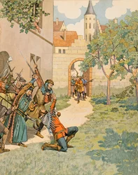 Jacques Marie Gaston Onfroy de Breville dit JOB (1858-1931) - História da Bélgica: Jacques (Jacob) Van Artevelde (1287 - 1345) diz que o sábio de Gand, cai sob os golpes da população, Coleção Privada