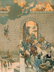 Jacques Marie Gaston Onfroy de Breville dit JOB (1858-1931) - História da Bélgica: Charles the Temerary (1433-1477), Conde de Charolais em 25 de agosto de 1466 tempestades e queima a cidade de Dinant, Coleção Privada