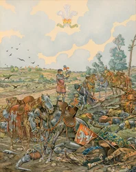 Jacques Marie Gaston Onfroy de Breville dit JOB (1858-1931) - História da Bélgica: John 1, Count of Luxembourg dit l Blind (1296 - 1346) cai na Batalha de Crecy a 26 de Agosto de 1346, Colecção Privada