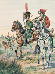 Jacques Marie Gaston Gaston Onfroy de Breville dit JOB (1858-1931) - Forfait das tropas francesas em todos os momentos: Trompete dos Legers Horses de Arenbergf (1807), Coleção Privada