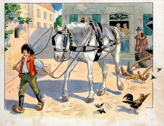 Joachim Murat (1767-1815) tem 12 anos de idade na pousada de seu pai. Gravura de Jacques Marie Gaston Onfray de Breville dit Job (1858-1931)