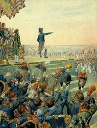 Napoleão I Bonaparte (1769-1821) distribuindo as cruzes da Legião de Honra ao exército do campo militar de Boulogne em 16 de agosto