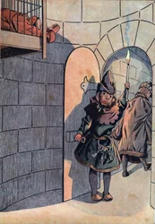 Cena da história da França nos brinquedos: conspiração contra o rei Luís XI (1423-1483) com Charles Le Temeraire, Jean Balue (1421-1491) foi trancado durante 11 anos numa das gaiolas de ferro do rei Luís XI, em 23 de Abril de 1469. Em "Joujoux a l
