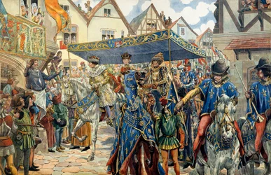Entrada triunfal de Luís XI da França, conhecido como o Prudente (1423-1483) em Paris, em 30 de agosto
