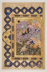 Caça aos animais selvagens, c.1540 (tinta, guache e ouro)