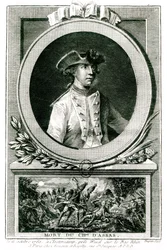 Retrato de Louis, chevalier d&39;Assas (1733-1760), e sua morte em Clostercamp em 1760 (gravura) (foto bw)